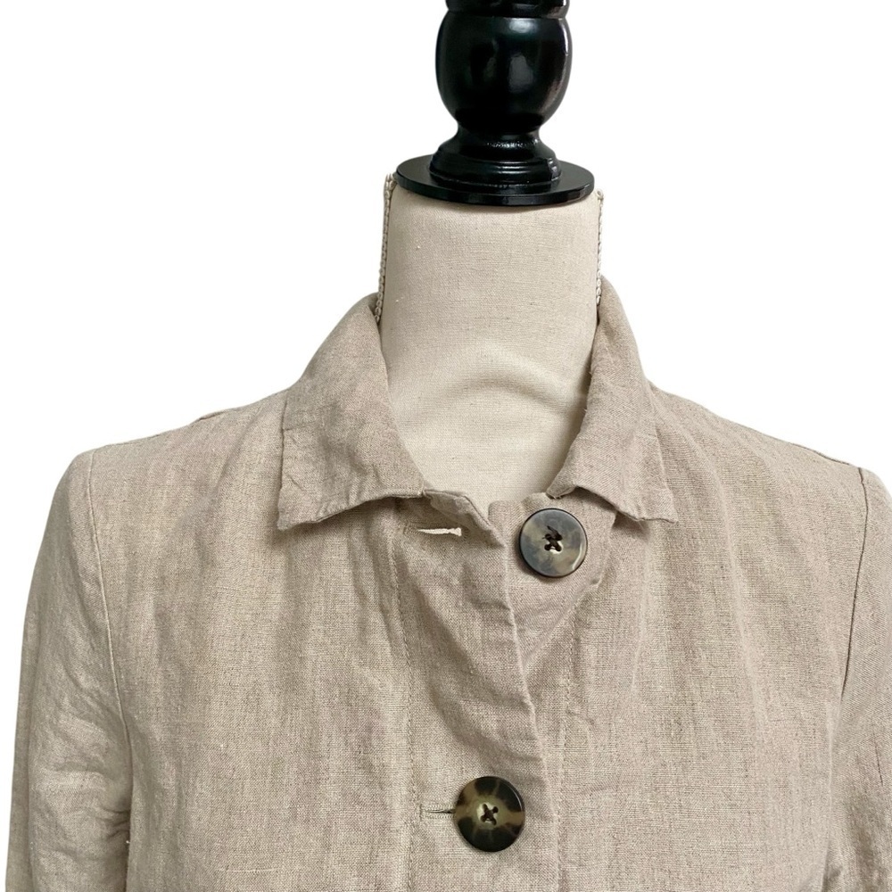J. Jill Love Linen Shirt Dress XS 100% Linen Beige Button Front Belted Midi - Picture 3 of 12